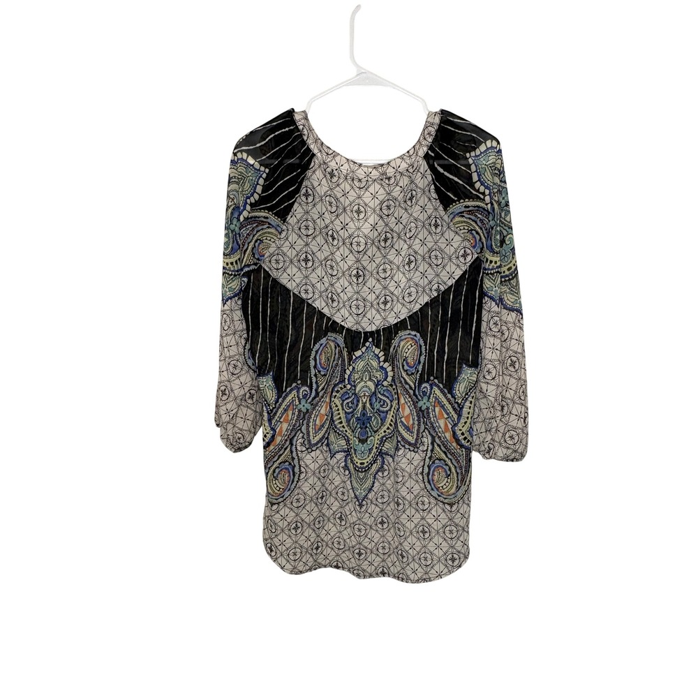 Figueroa & Flower XL Boho Paisley Blouse Black Blue Peasant Top Cottagecore - Picture 2 of 7
